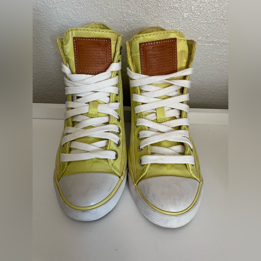 Coach Yellow High-Top Athletic Sneakers with White Laces